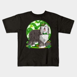 Bearded Collie Dog St Patricks Day Leprechaun Kids T-Shirt